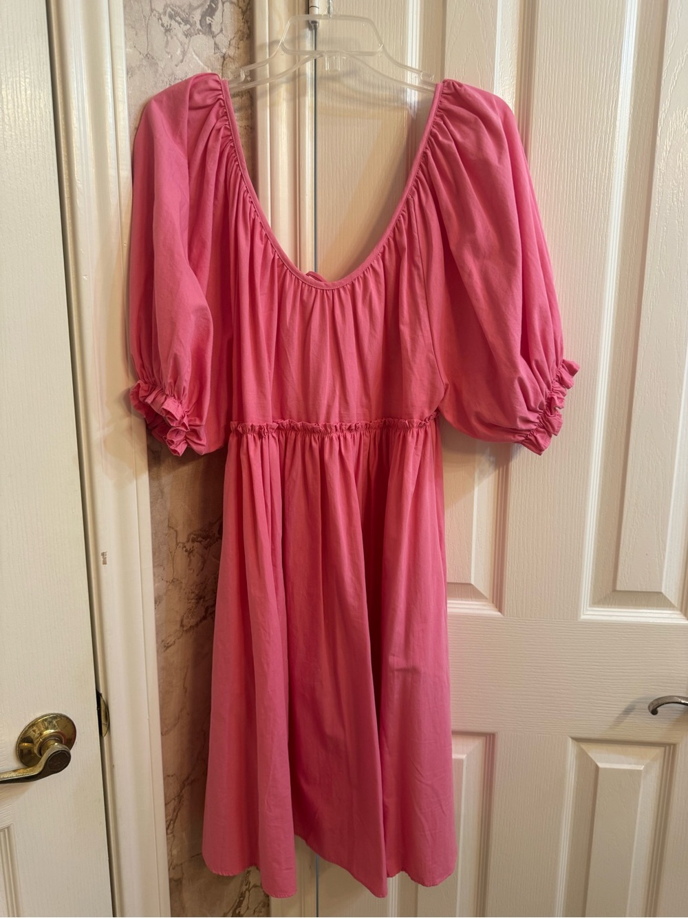 Pink Puff Sleeve Midi Dress